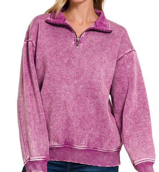 PLUM ACID WASH PULLOVER